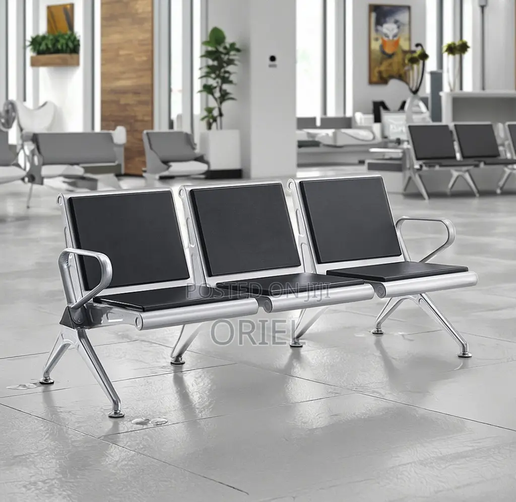 Office Bench : Comfy Leather Padded 3-Seater Office Waiting Bench