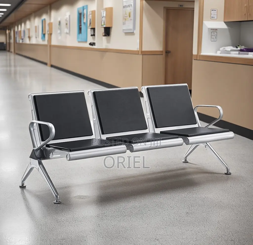 Office Bench : Comfy Leather Padded 3-Seater Office Waiting Bench