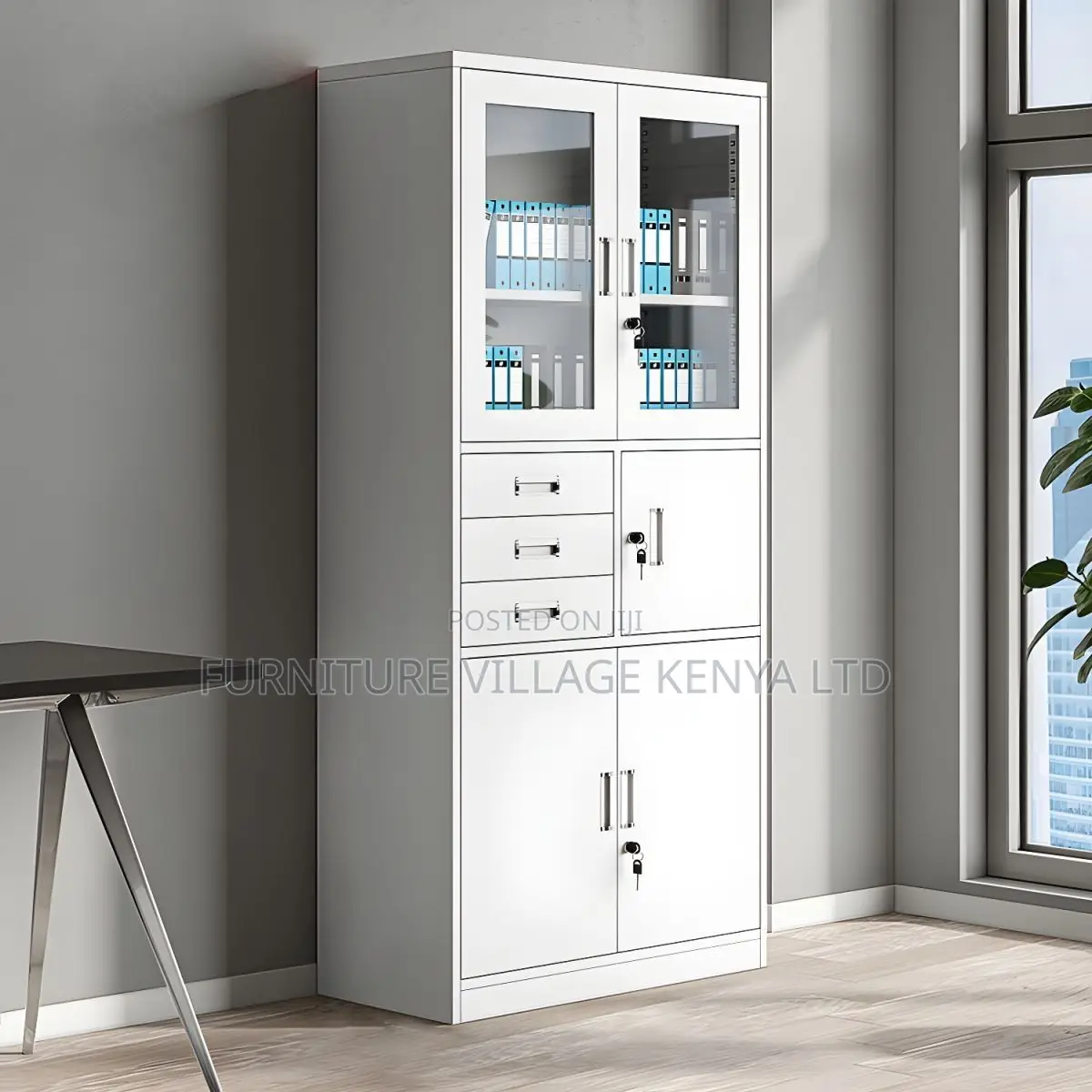 Office Cabinet; Metallic Filing Cabinet With Safe