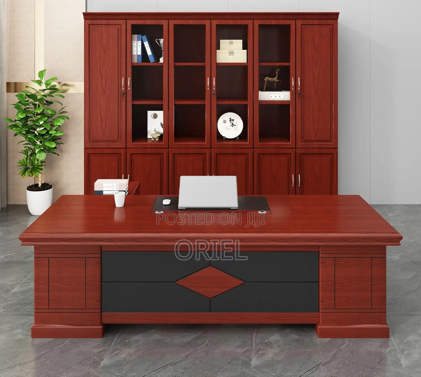 Modern Office Desk : 1.6m L-Shaped Mahogany Executive Desk