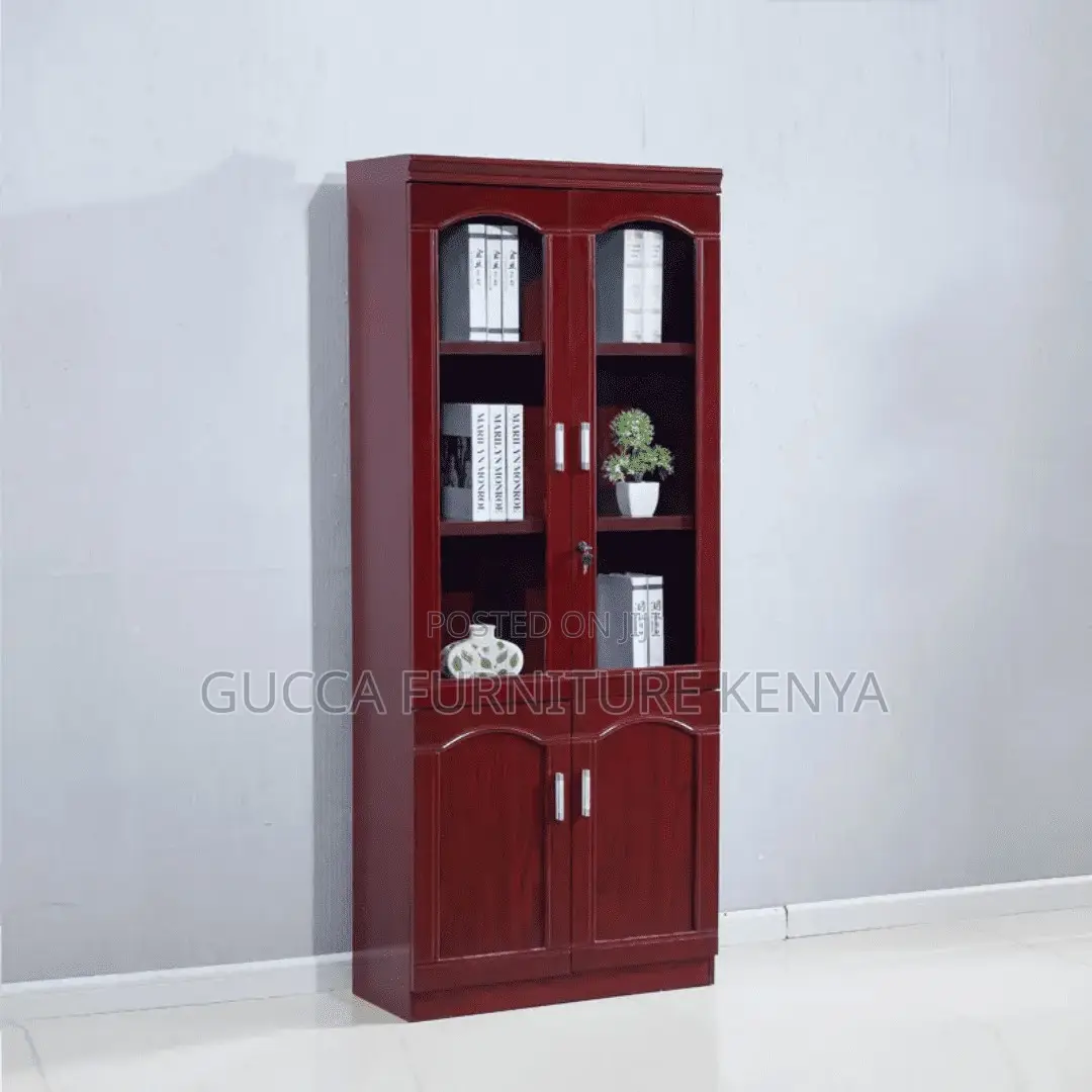 2-door Mahogany Glass Front Filling Cabinet