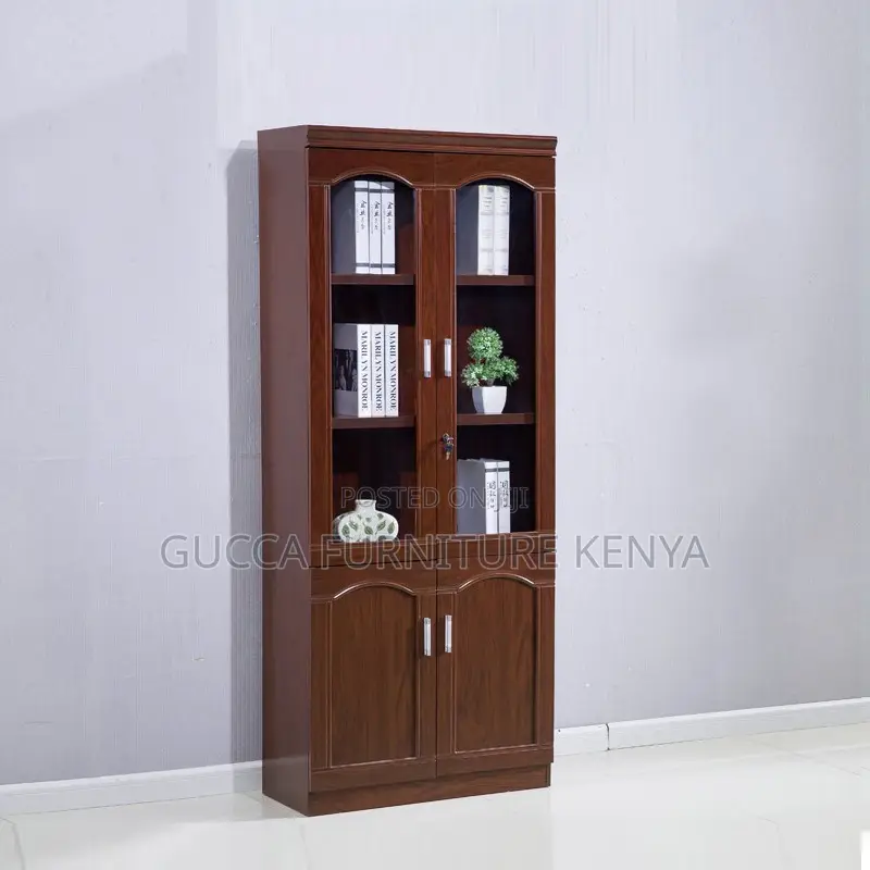2-door Mahogany Glass Front Filling Cabinet