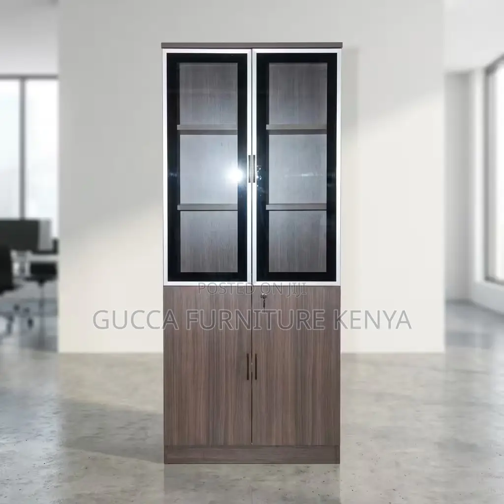 2-door Wooden Half Glass Office Display Cabinet