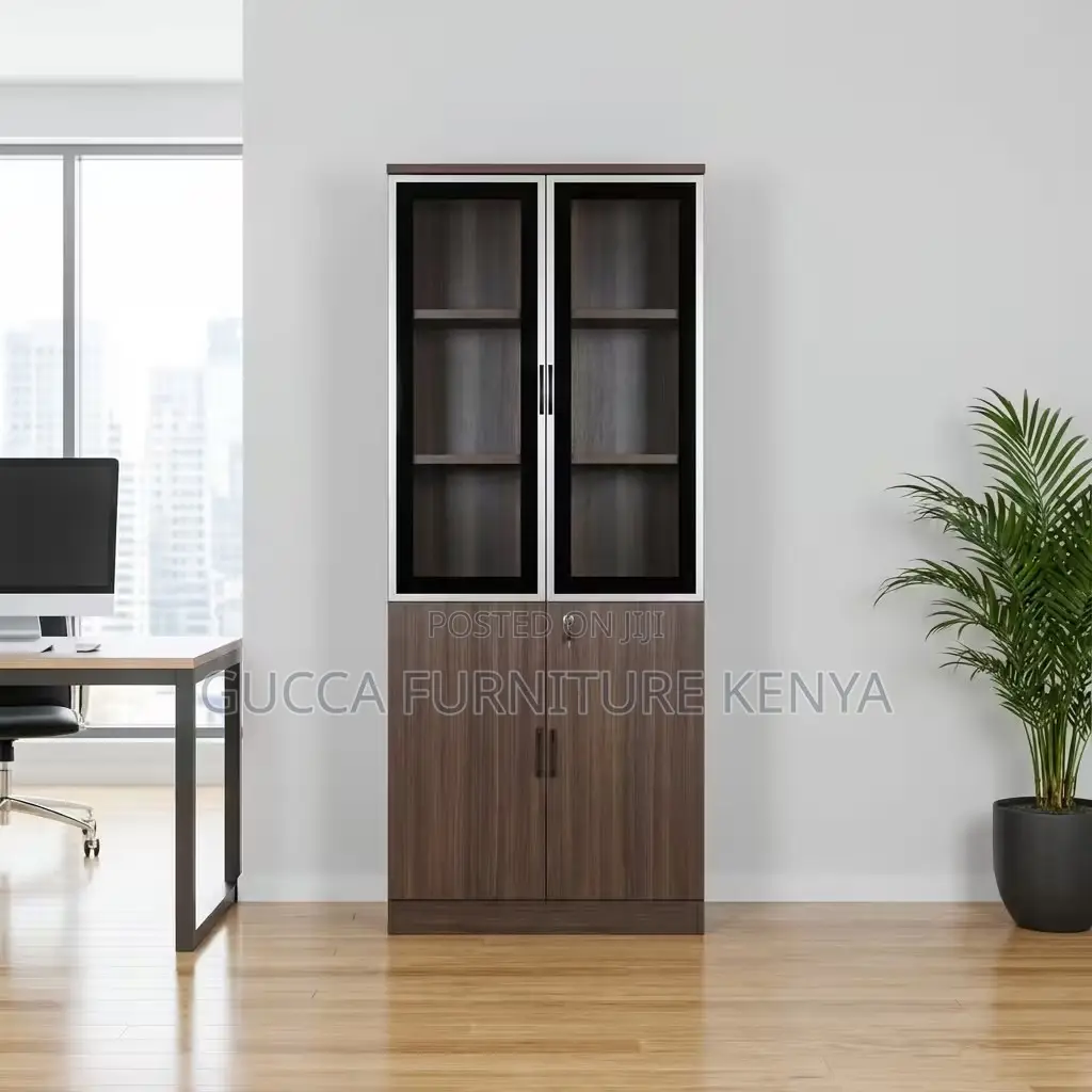 2-door Wooden Half Glass Office Display Cabinet