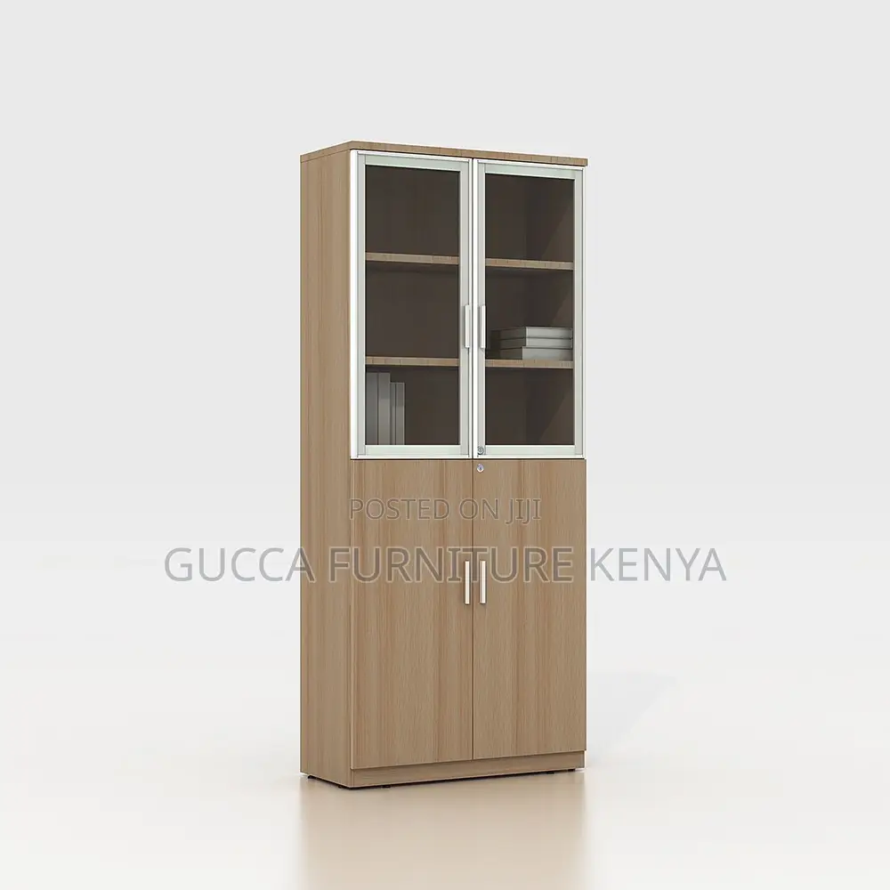 2-door Wooden Half Glass Office Display Cabinet