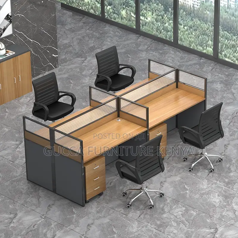 4-way Brown Modular Office Workstation