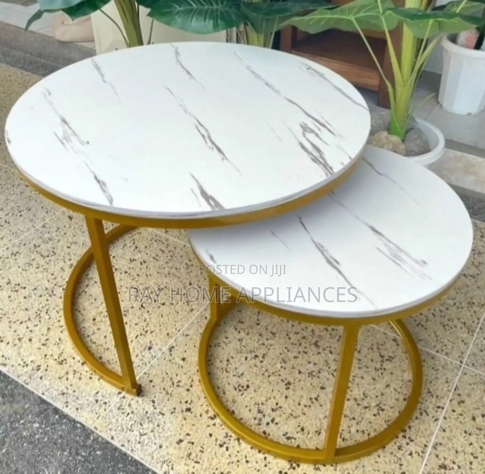 White Nesting Coffee Table Marble Effect (Mdf)