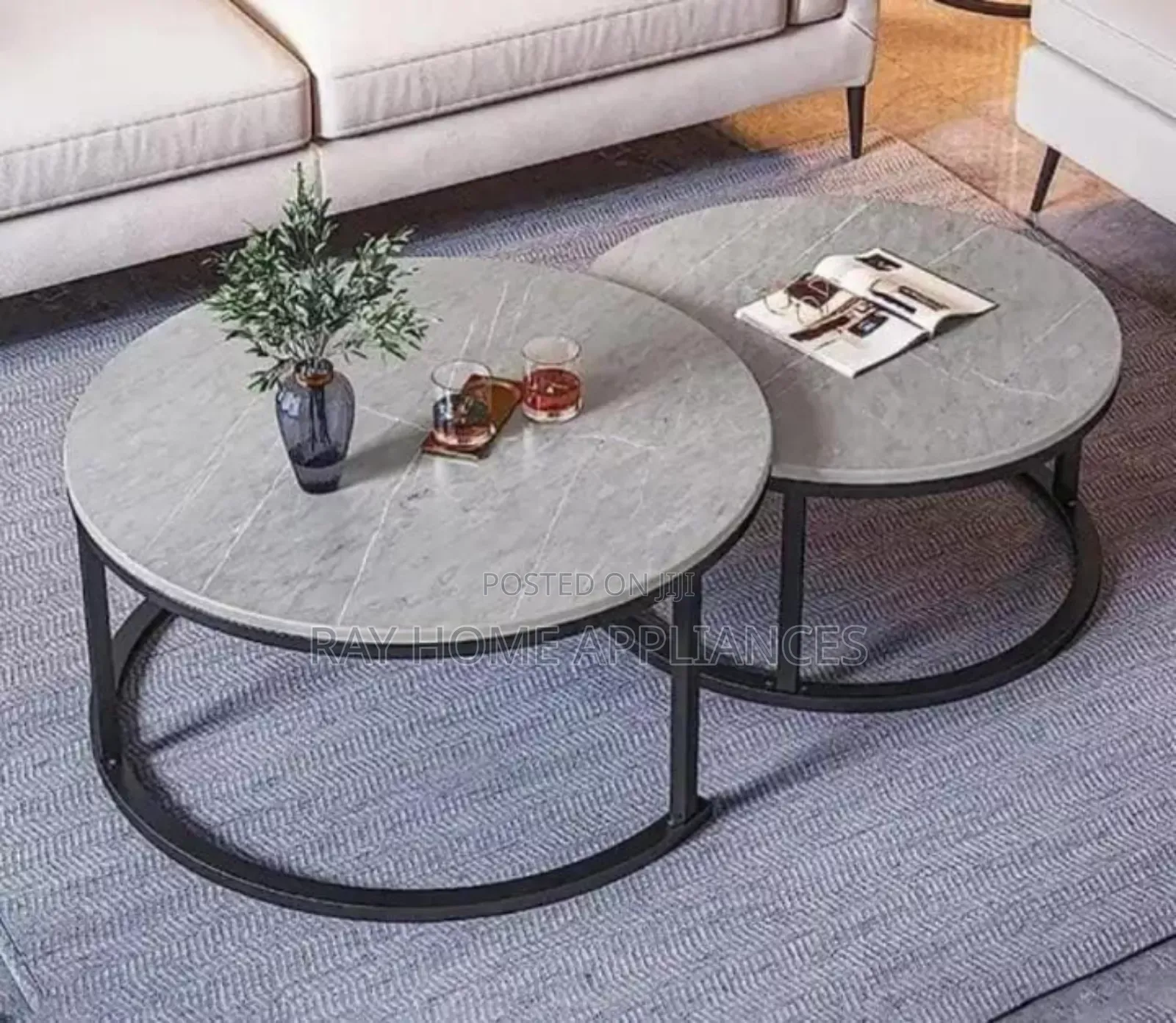 2in1 Pure Marble Nesting Tables With Black Stand