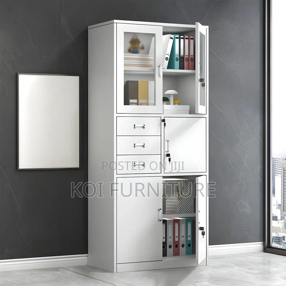 Office Cabinet; 2-Door Metallic Office Cabinet With Safe