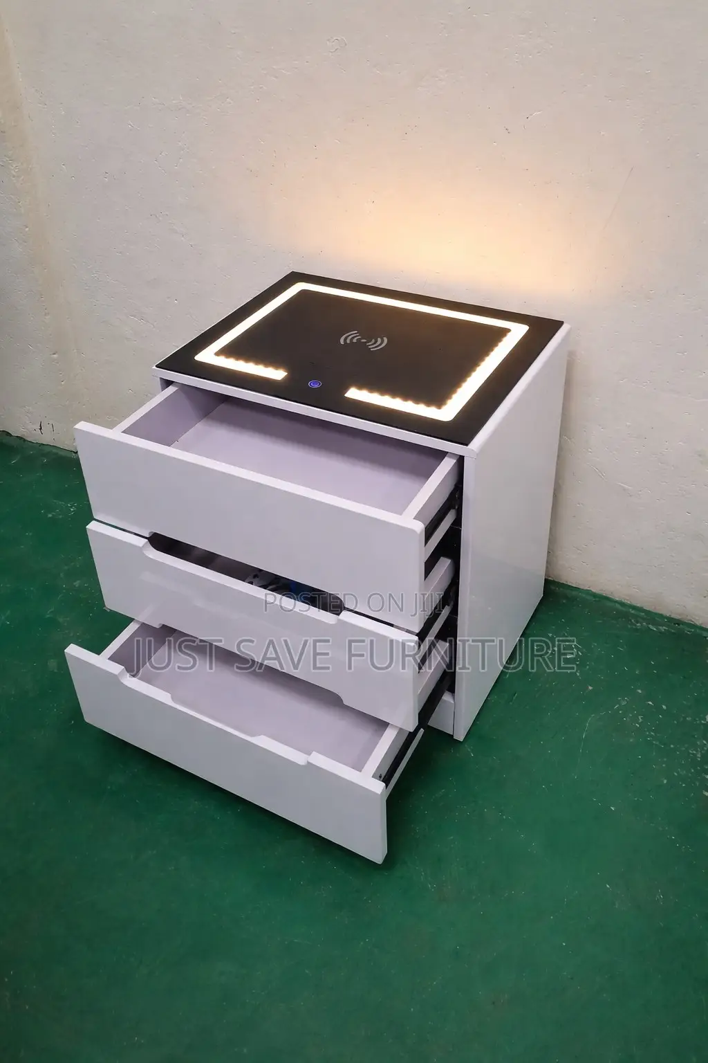 Led Bedside Table With Wireless Charging – 3 Drawer Smart Nightstand