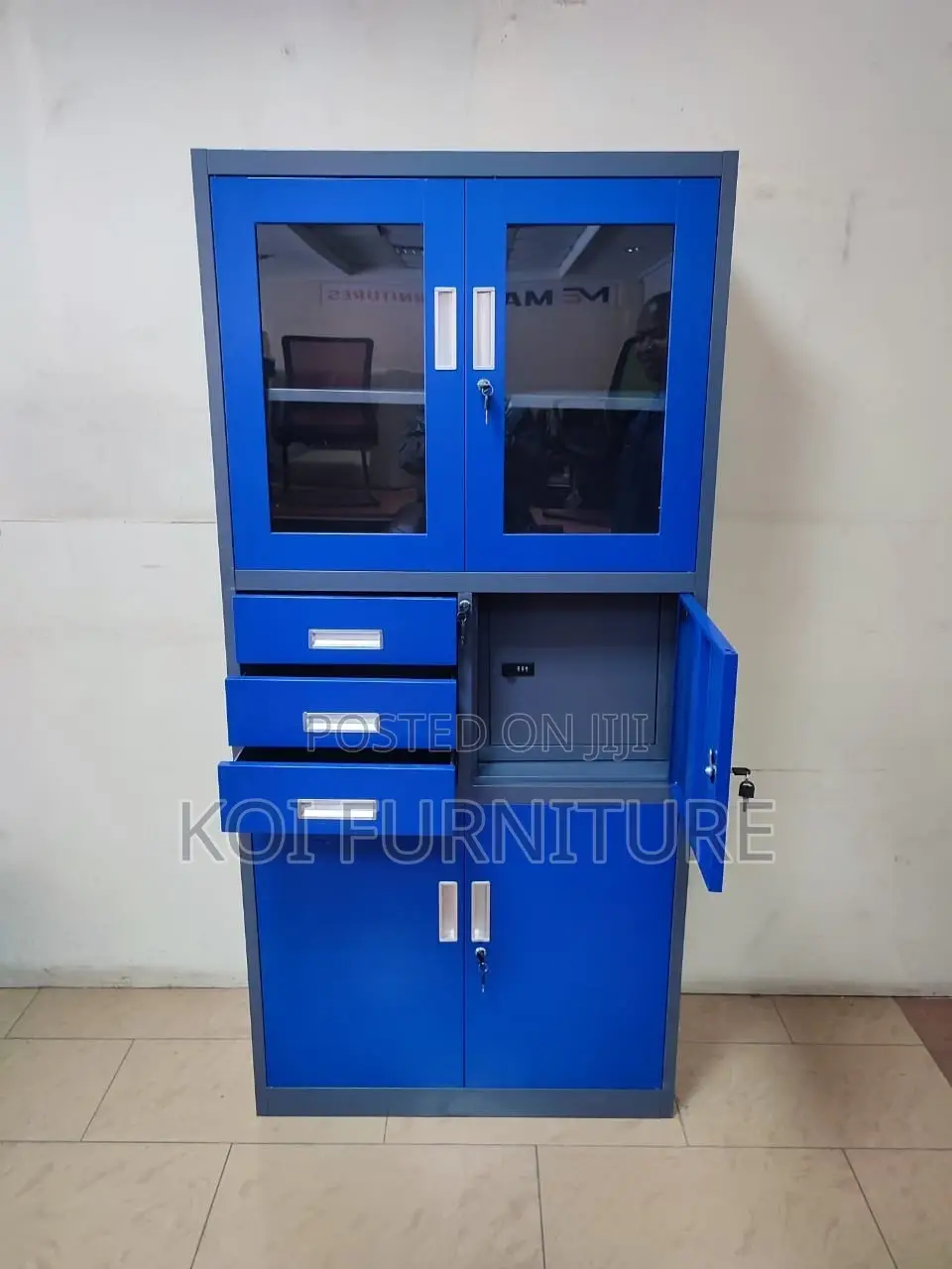 Office Cabinet; Secure Blue Office Cabinet With Safe