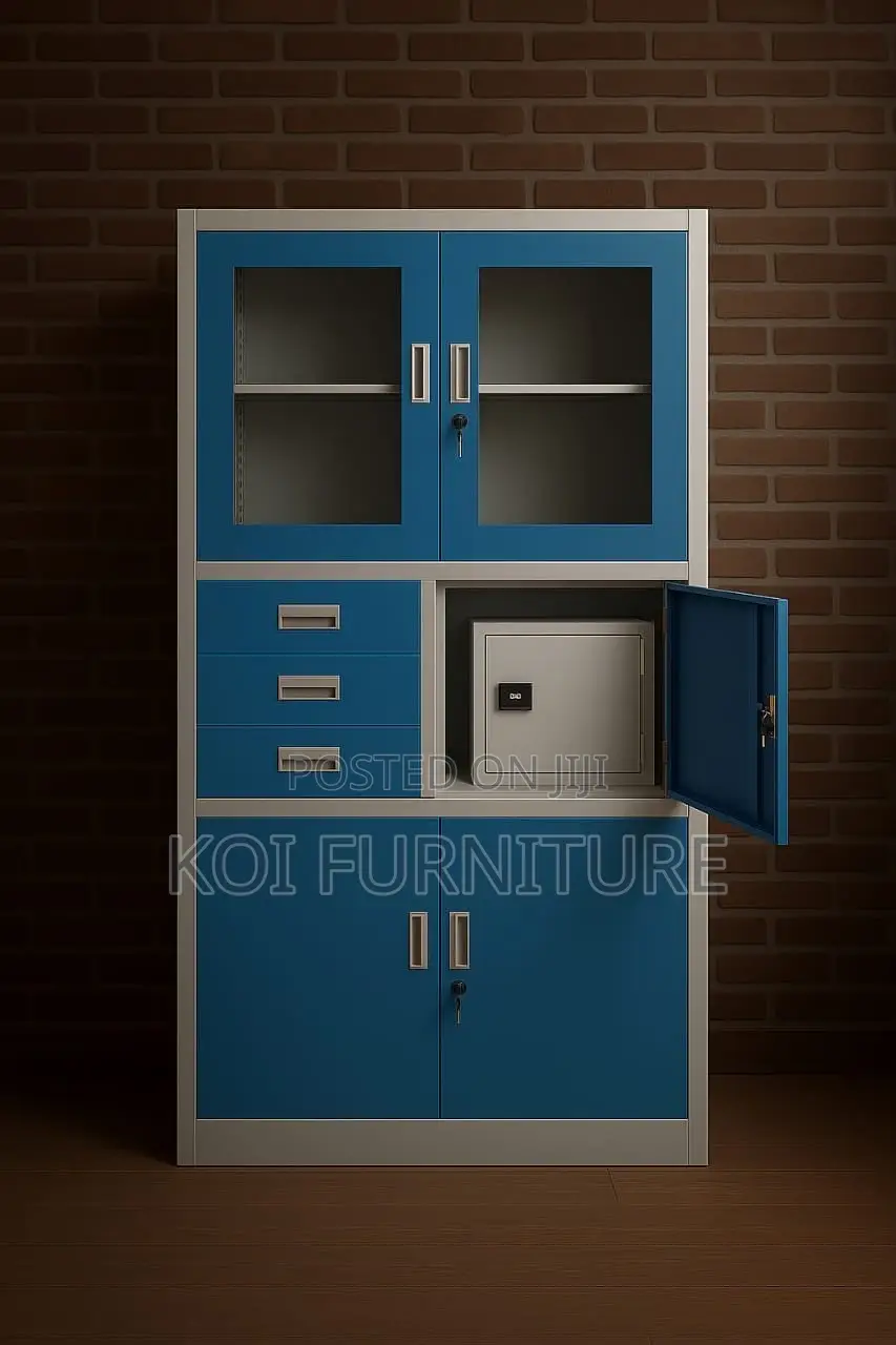 Office Cabinet; Secure Blue Office Cabinet With Safe