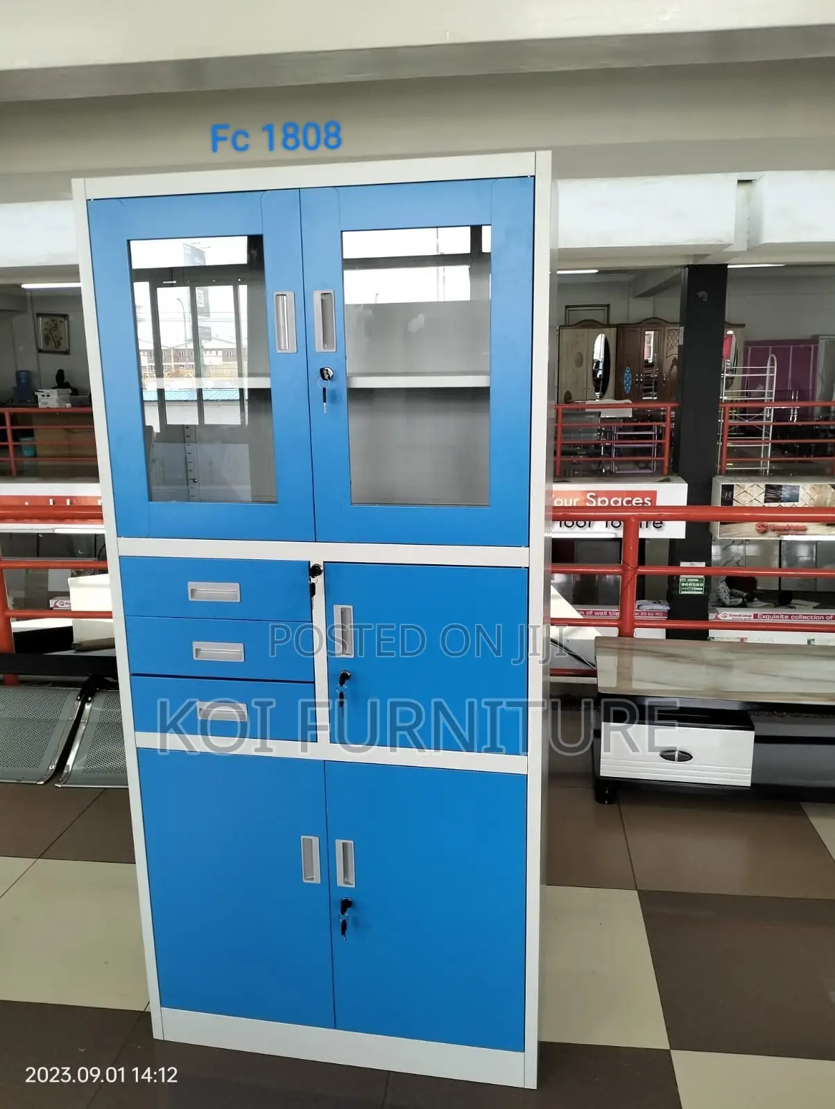 Office Cabinet; Secure Blue Office Cabinet With Safe
