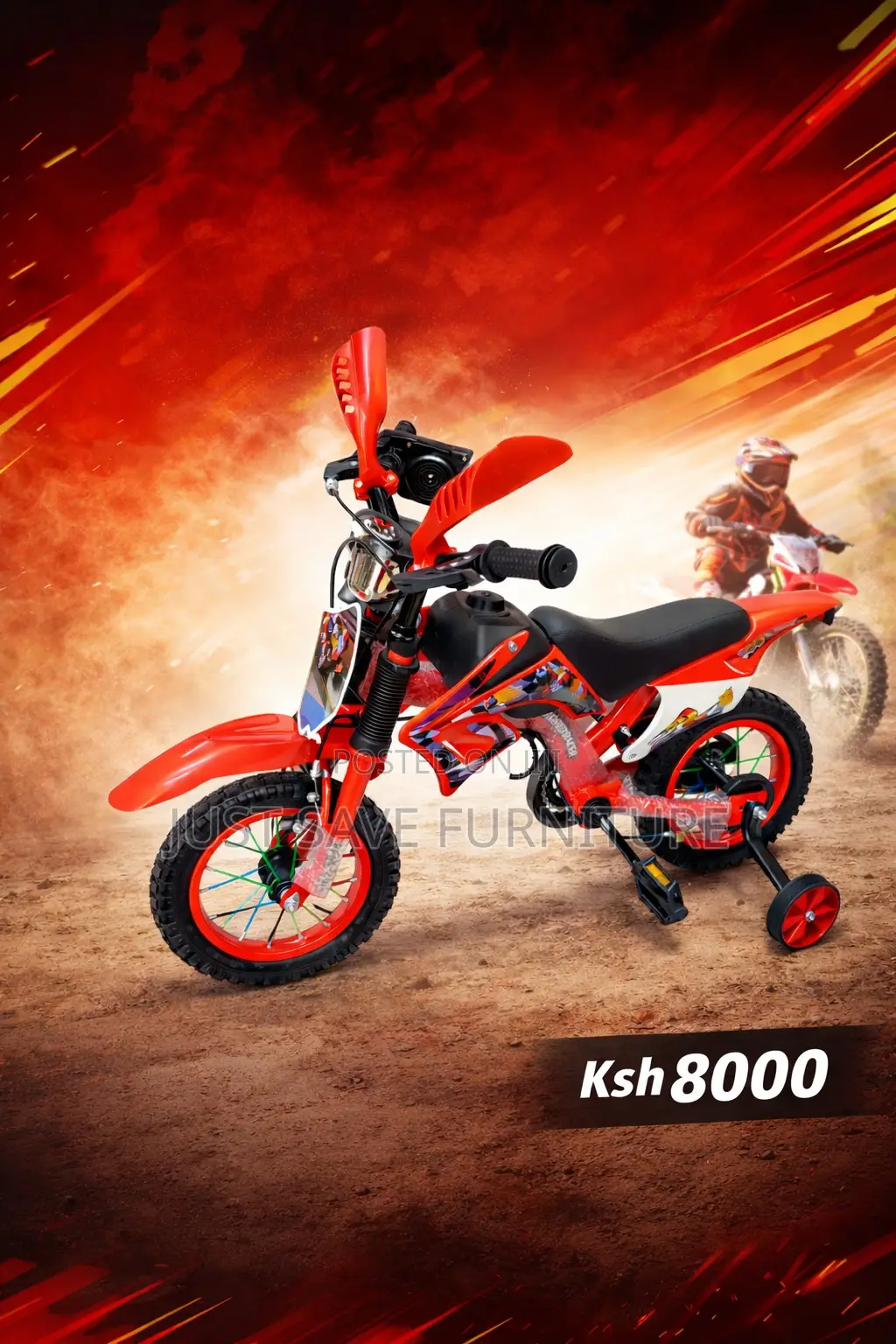 Kids Nduthi Motorbike Style Bicycle With Training Wheels