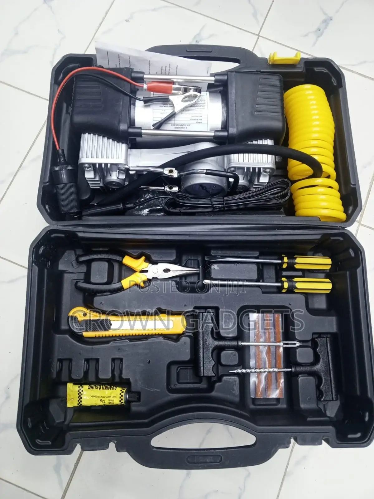 Portable 12v Tire Inflator Pump With Puncture Repair Kit