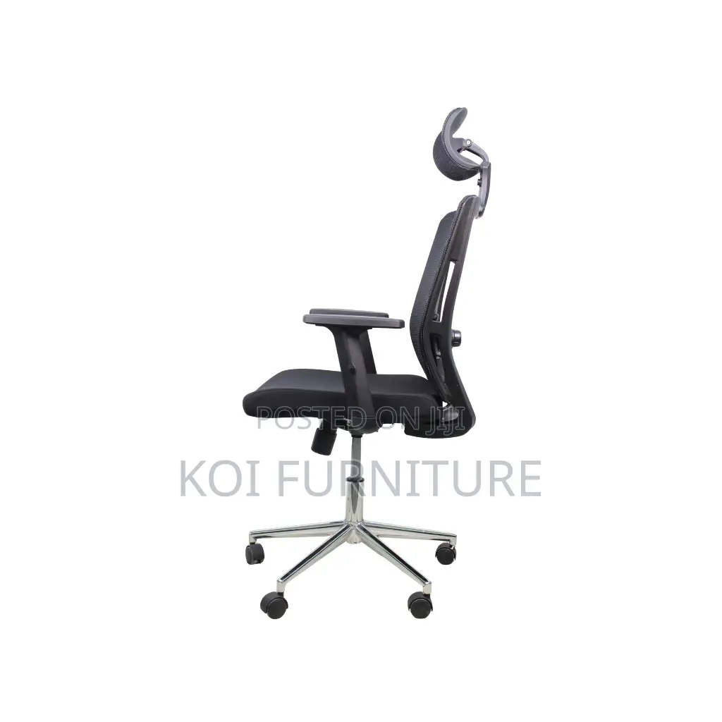 Office Chair : Executive High Back Office Chair-Black-Chrome Base