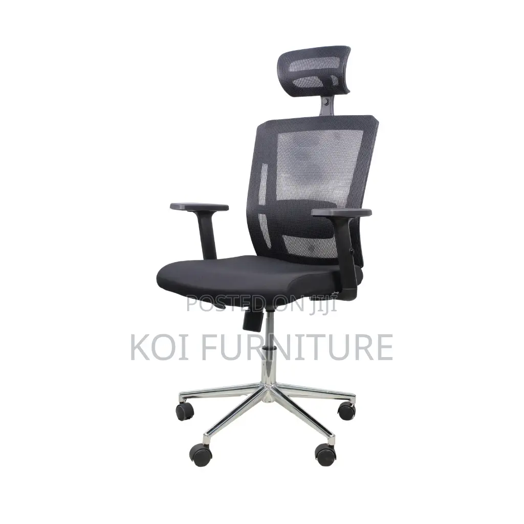 Office Chair : Executive High Back Office Chair-Black-Chrome Base