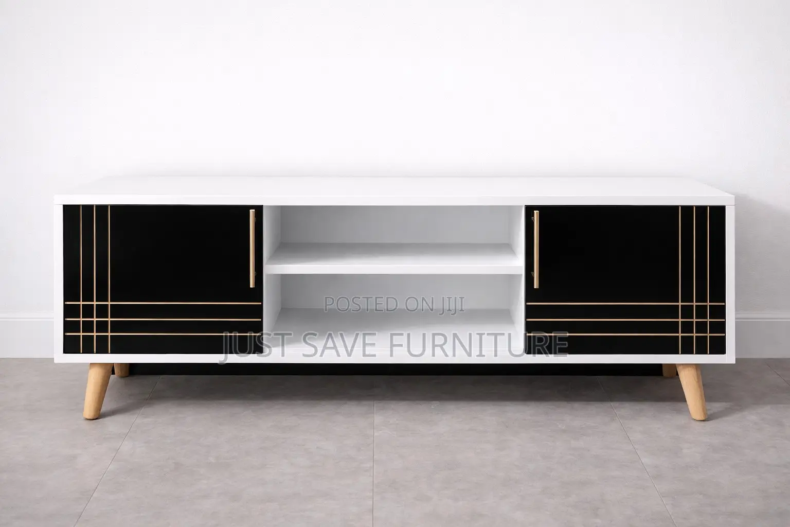 Modern Tv Stand With Storage–Elegant Black White Entertainment Unit