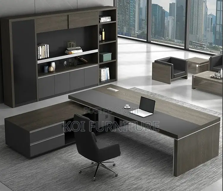 Office Desk; 1800mm Modern Gray Executive Functional Desk