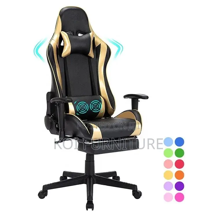 Office Chair; Black Golden Gamers and Streamers Fabric Chair