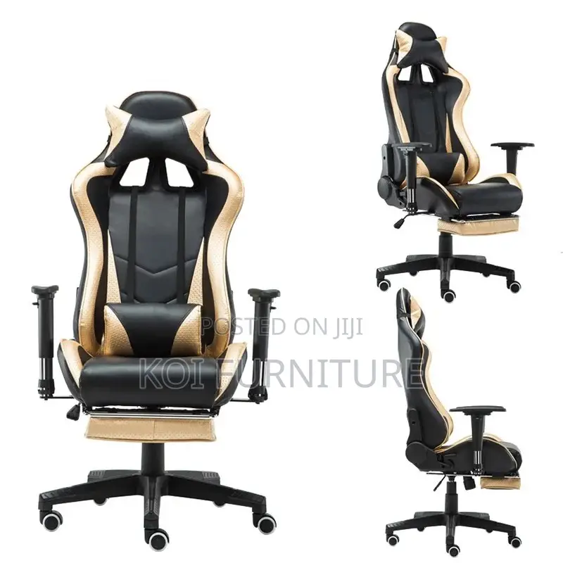 Office Chair; Black Golden Gamers and Streamers Fabric Chair