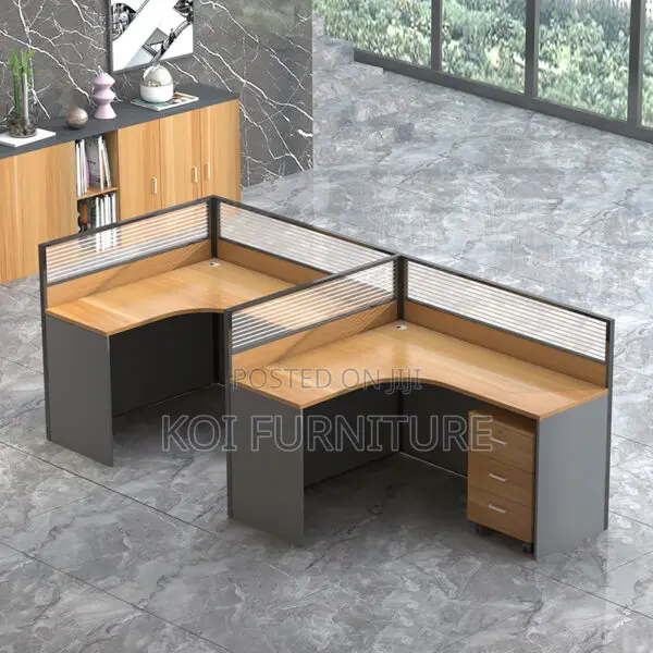 Office Workstation; Two Users Straight MDF Brown Workstation