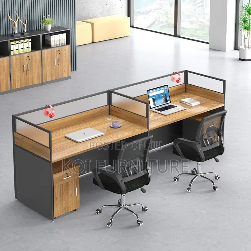 Office Workstation; Two Users Straight MDF Brown Workstation