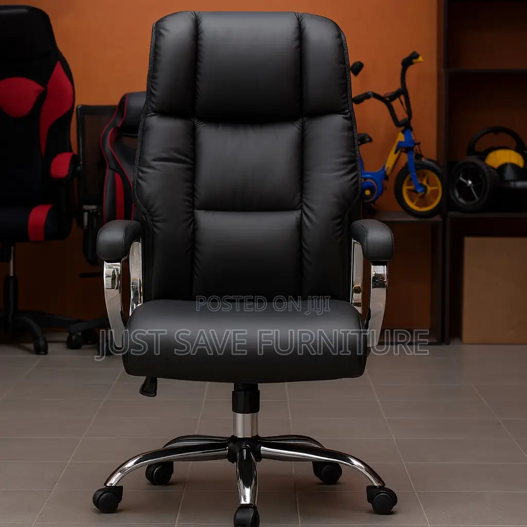 Executive High-Back Leather Office Chair With Adjustable Swivel