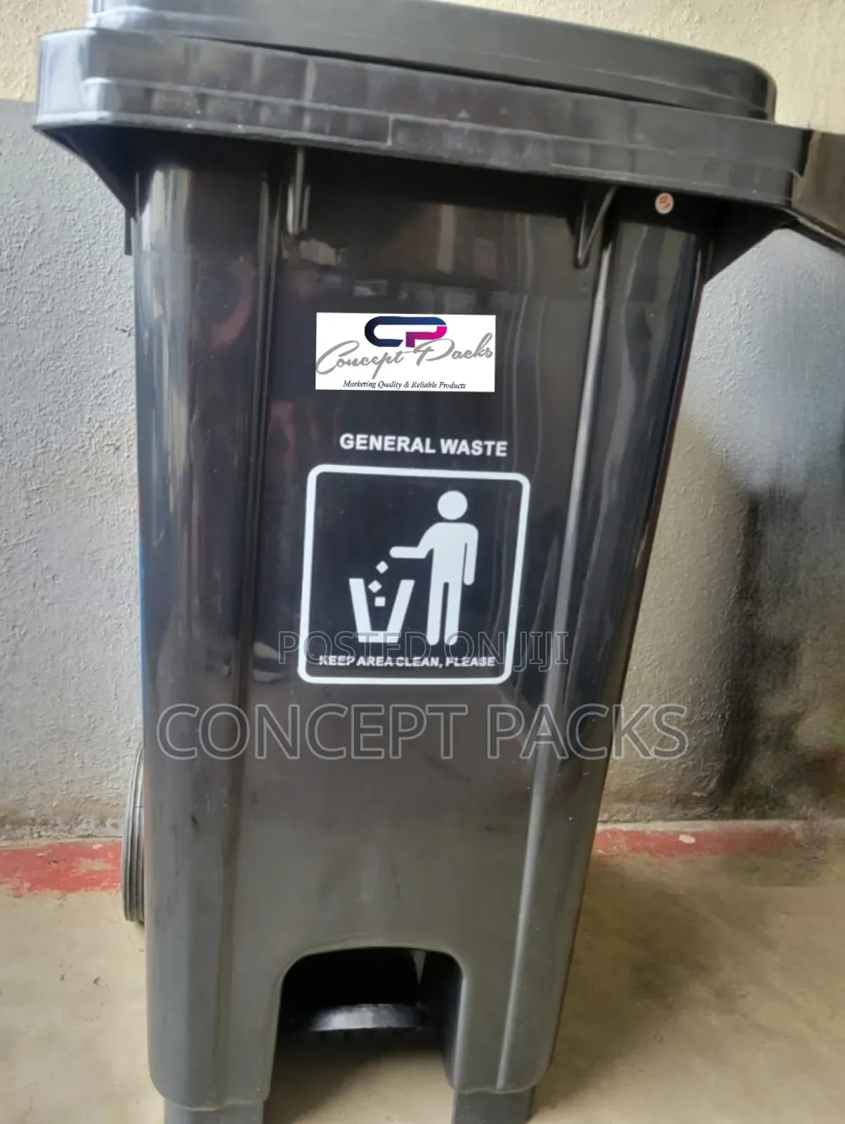 100l Black General Waste Wheelie Bin Foot Pedal.