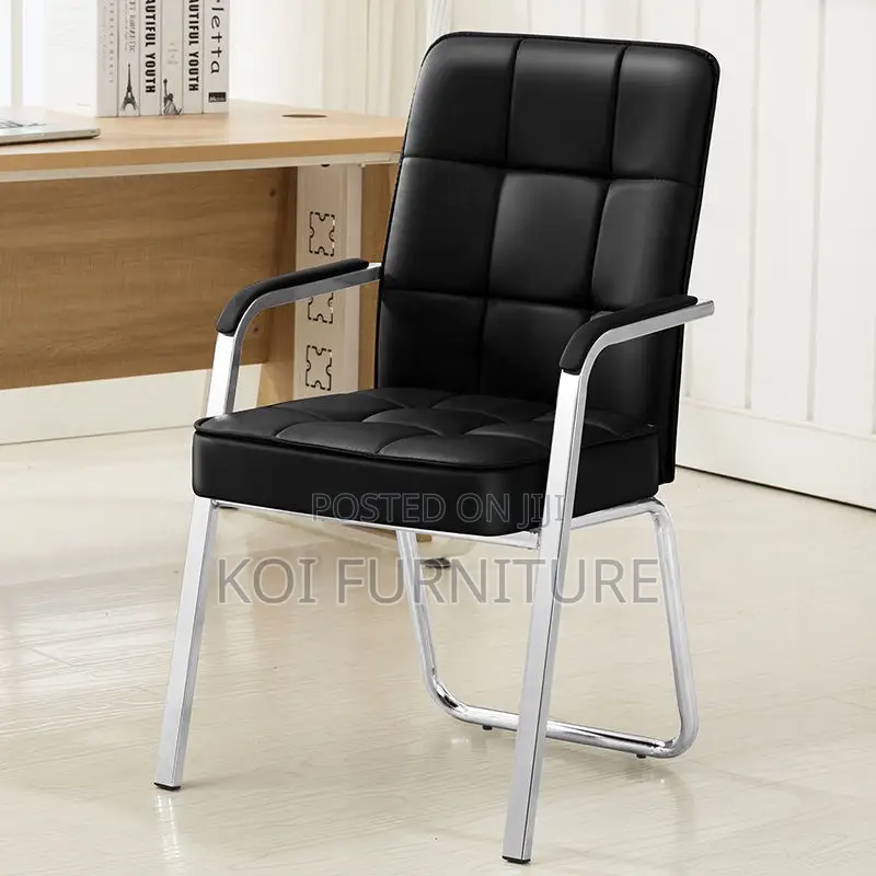 Office Chair : Modern Black Leather Visitor Chair – Chrome Frame