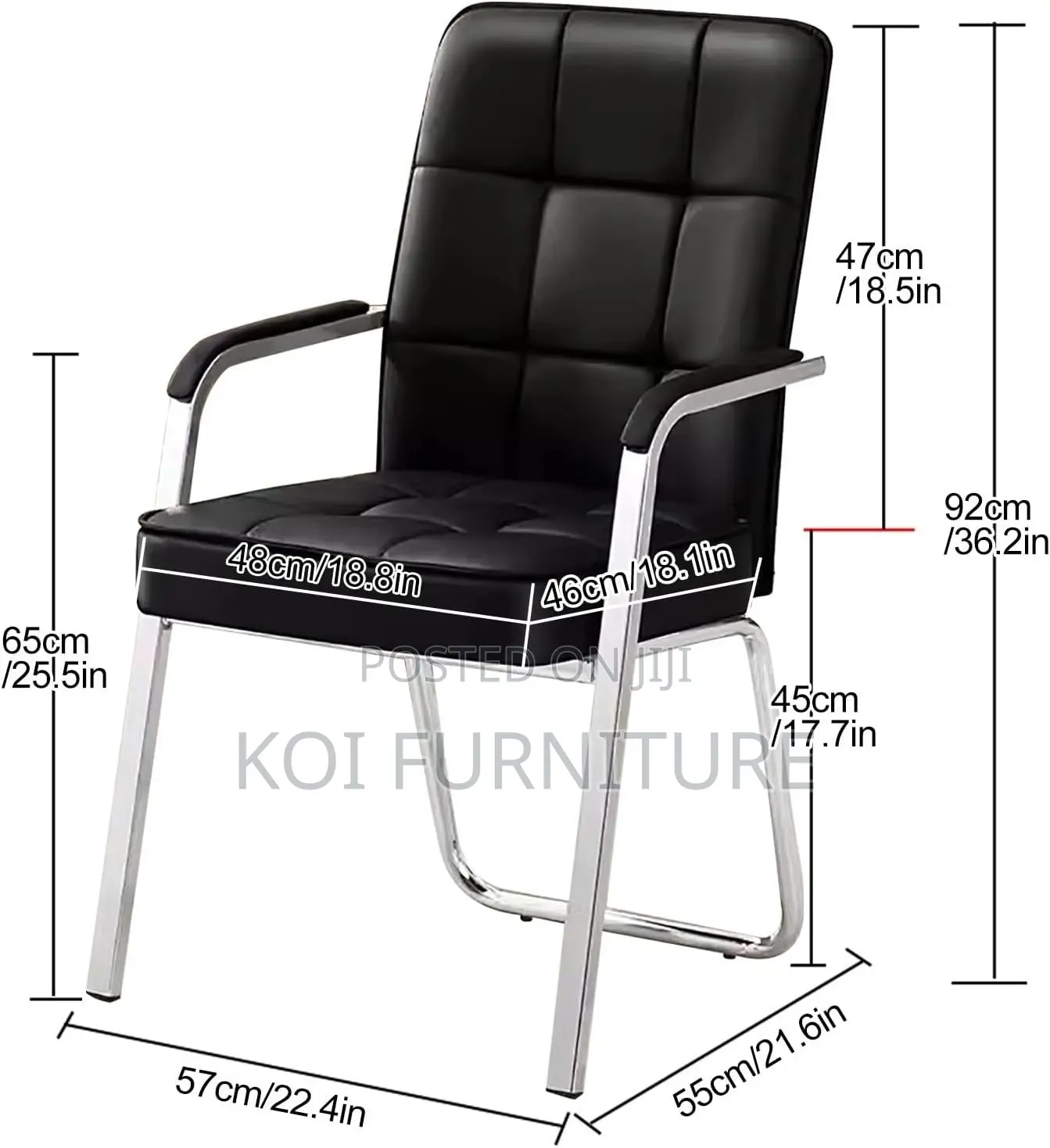 Office Chair : Modern Black Leather Visitor Chair – Chrome Frame