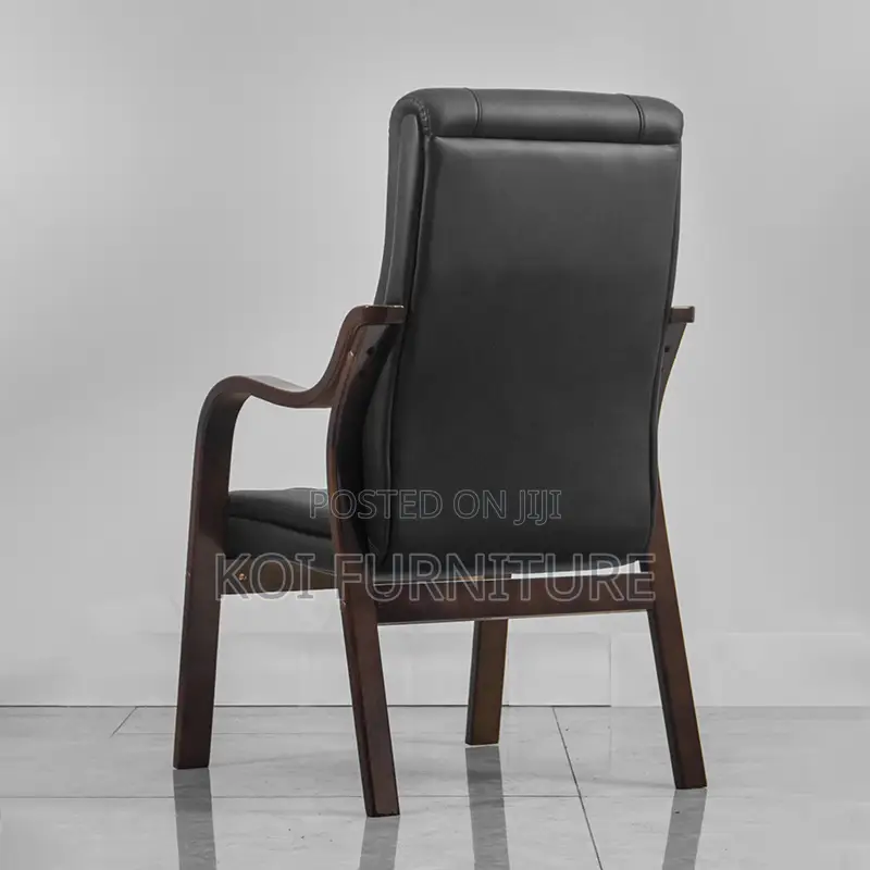 Office Chair:Executive Visitor Chair – Black Leather With Wooden Frame