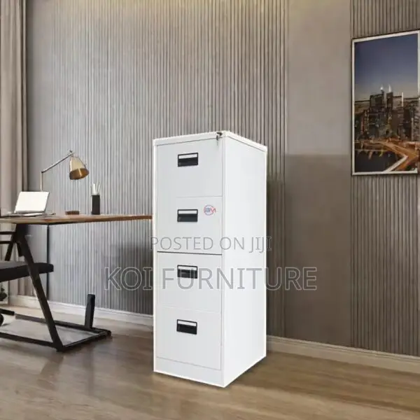 Office Cabinet : White 4-Drawer Metallic Filing Cabinet