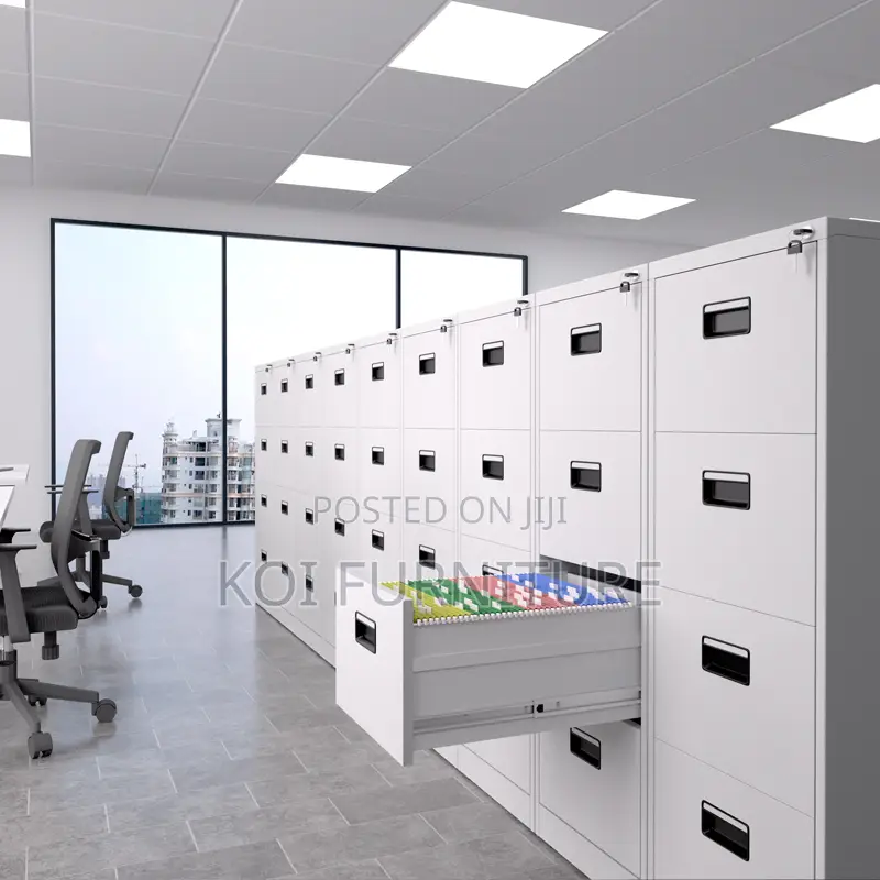 Office Cabinet : White 4-Drawer Metallic Filing Cabinet