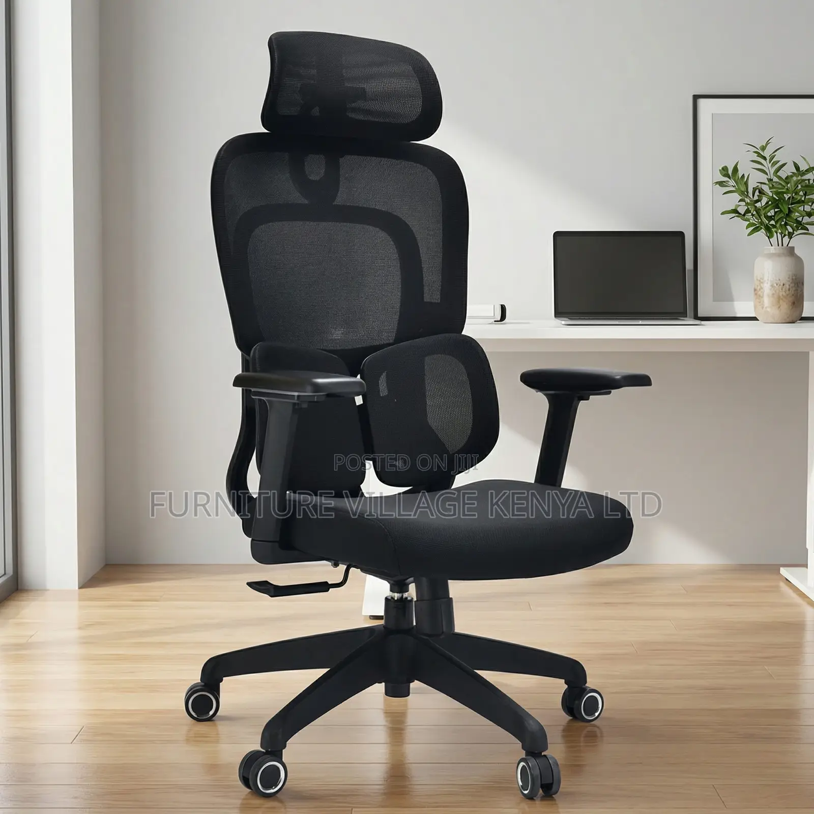 Office Chair; High-back Black Orthopedic Office Seat
