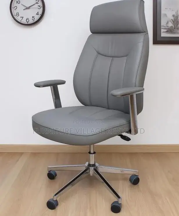 Office Chair; Grey Executive Leather Office Chair