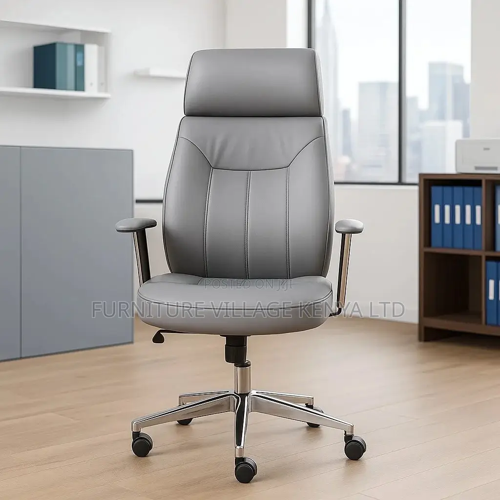 Office Chair; Grey Executive Leather Office Chair