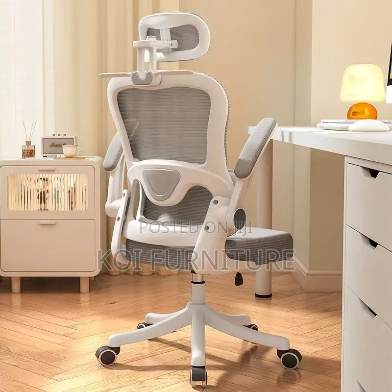 Office Chair :Modern White Ergonomic Office Seat With Flipup Arms