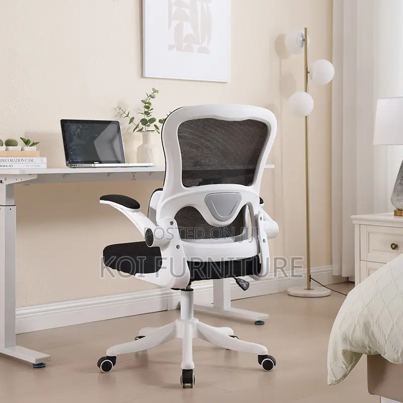 Office Chair :Modern White Ergonomic Office Seat With Flipup Arms
