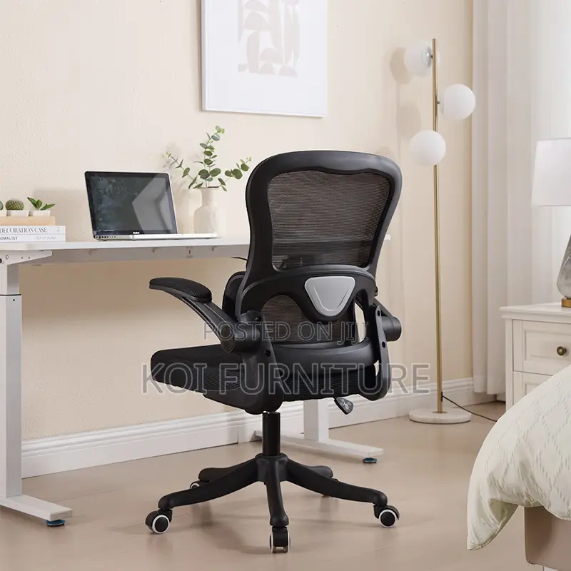 Office Chair :Modern White Ergonomic Office Seat With Flipup Arms