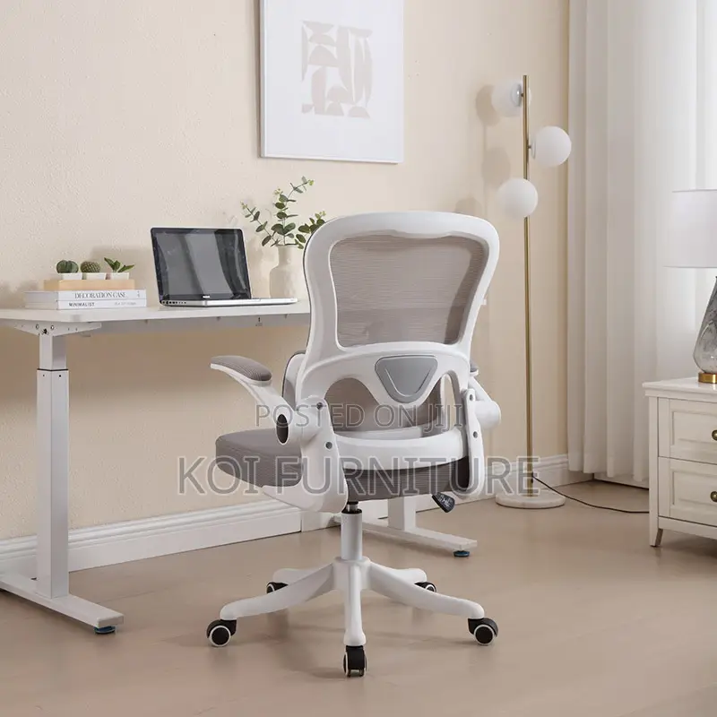 Office Chair :Modern White Ergonomic Office Seat With Flipup Arms