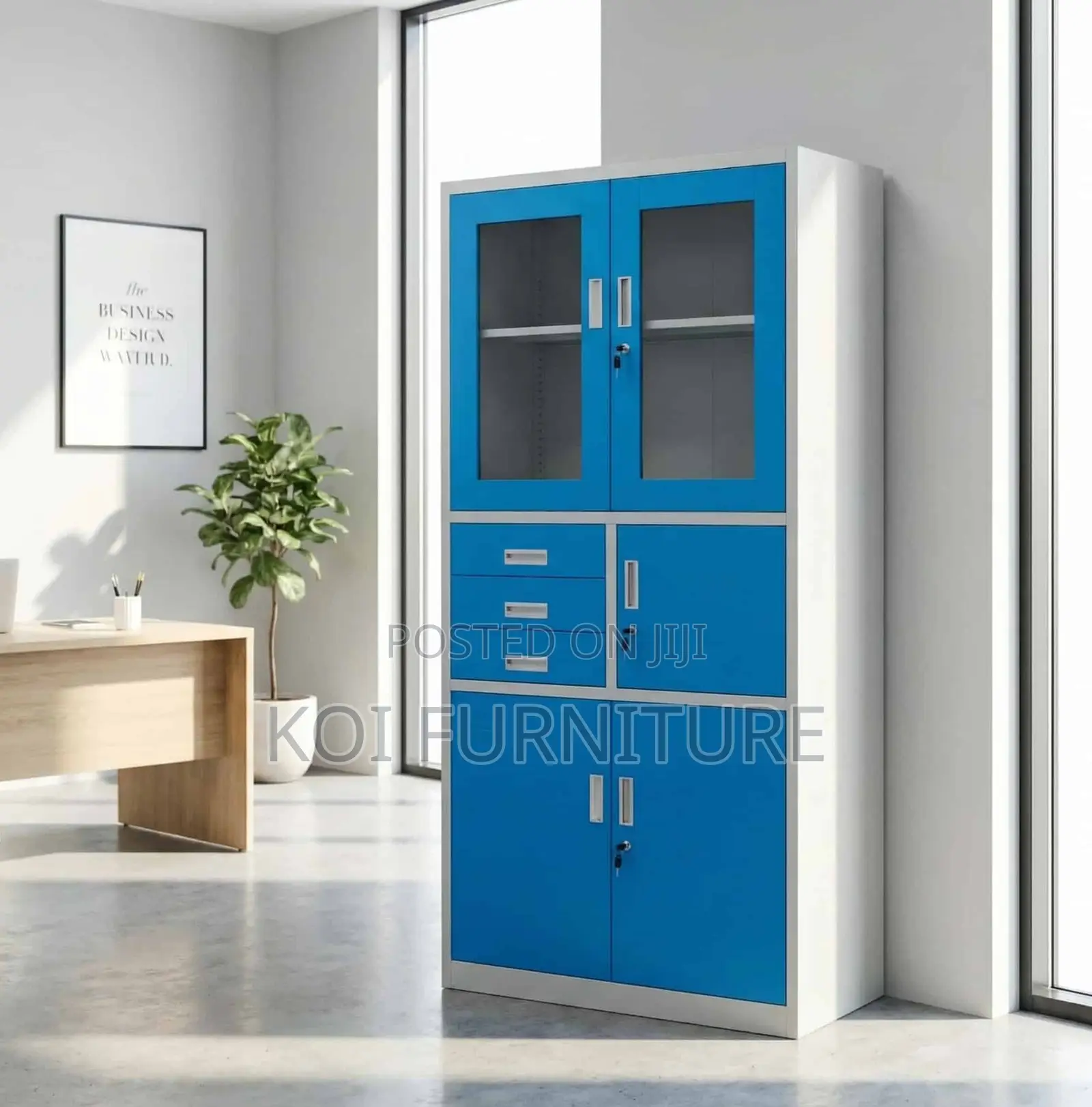 Office Cabinet; Blue Steel Executive Office Cabinet With Internal Safe