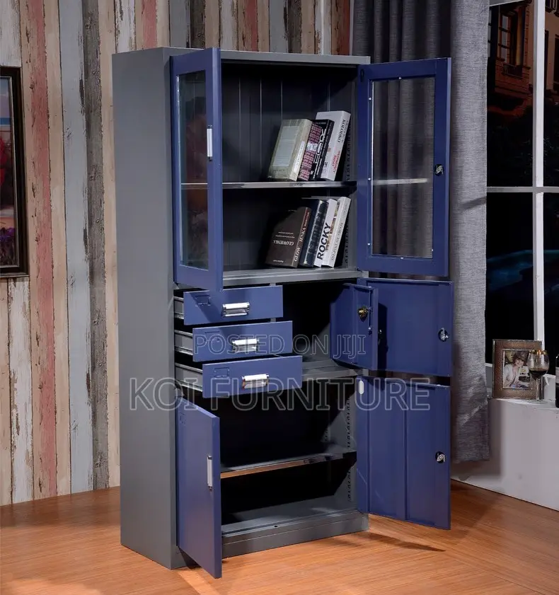 Office Cabinet; Blue Steel Executive Office Cabinet With Internal Safe