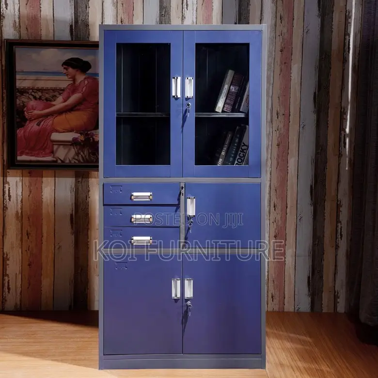 Office Cabinet; Blue Steel Executive Office Cabinet With Internal Safe