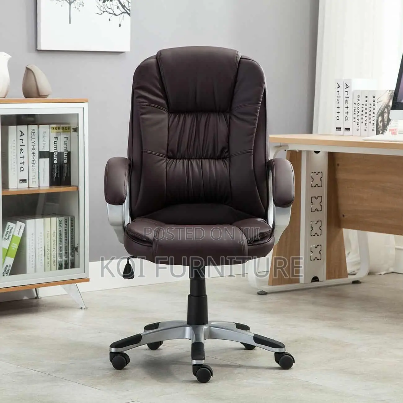 Office Chair; High Back Leather Reclining Ergonomic Seat