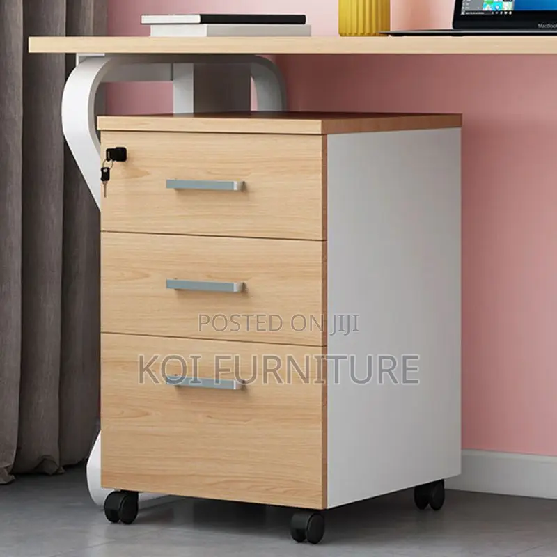 Office Cabinet; Wooden Pedestral Cabinet With Three Lockers