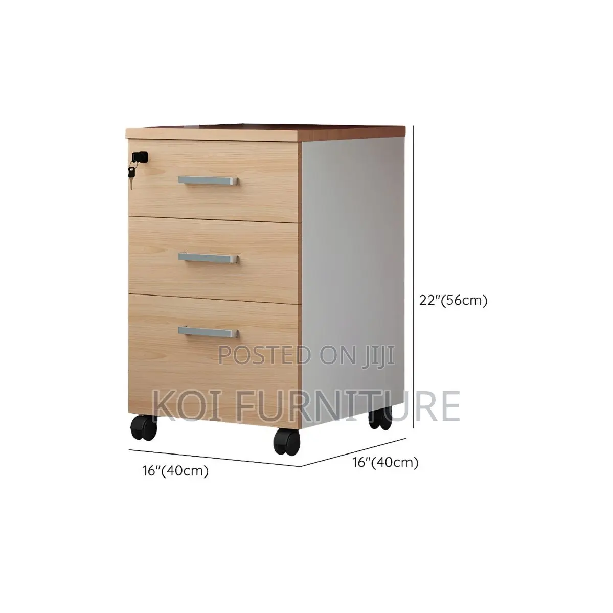 Office Cabinet; Wooden Pedestral Cabinet With Three Lockers