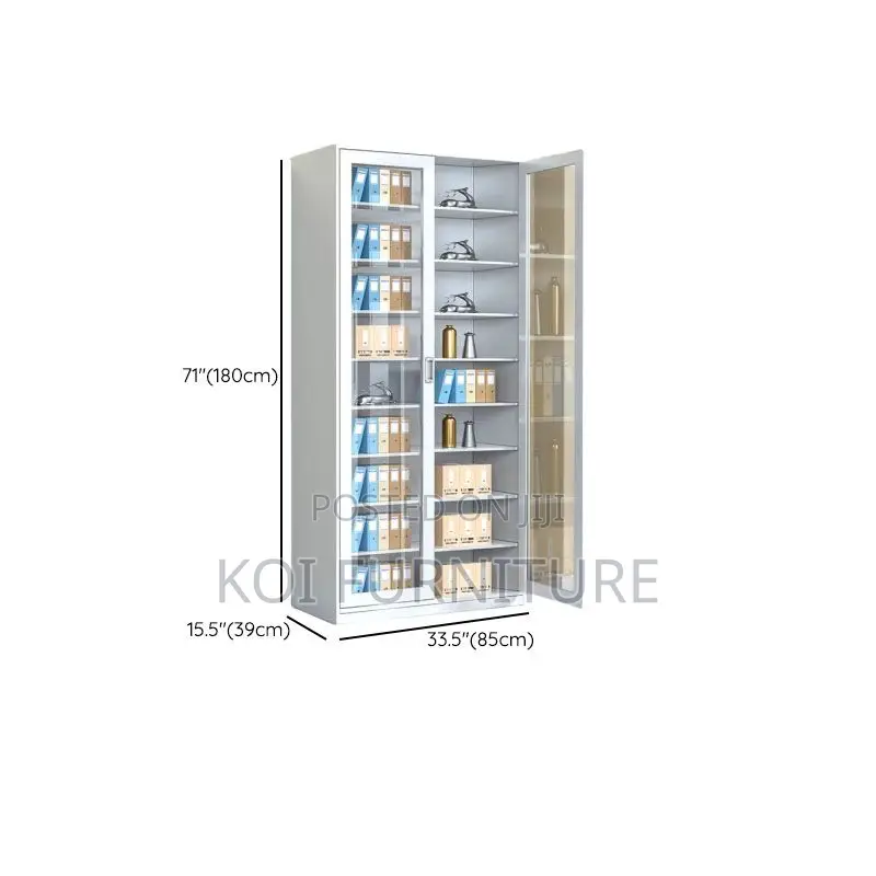 Office Cabinet; Two Doors Cabinet With Glass Front View