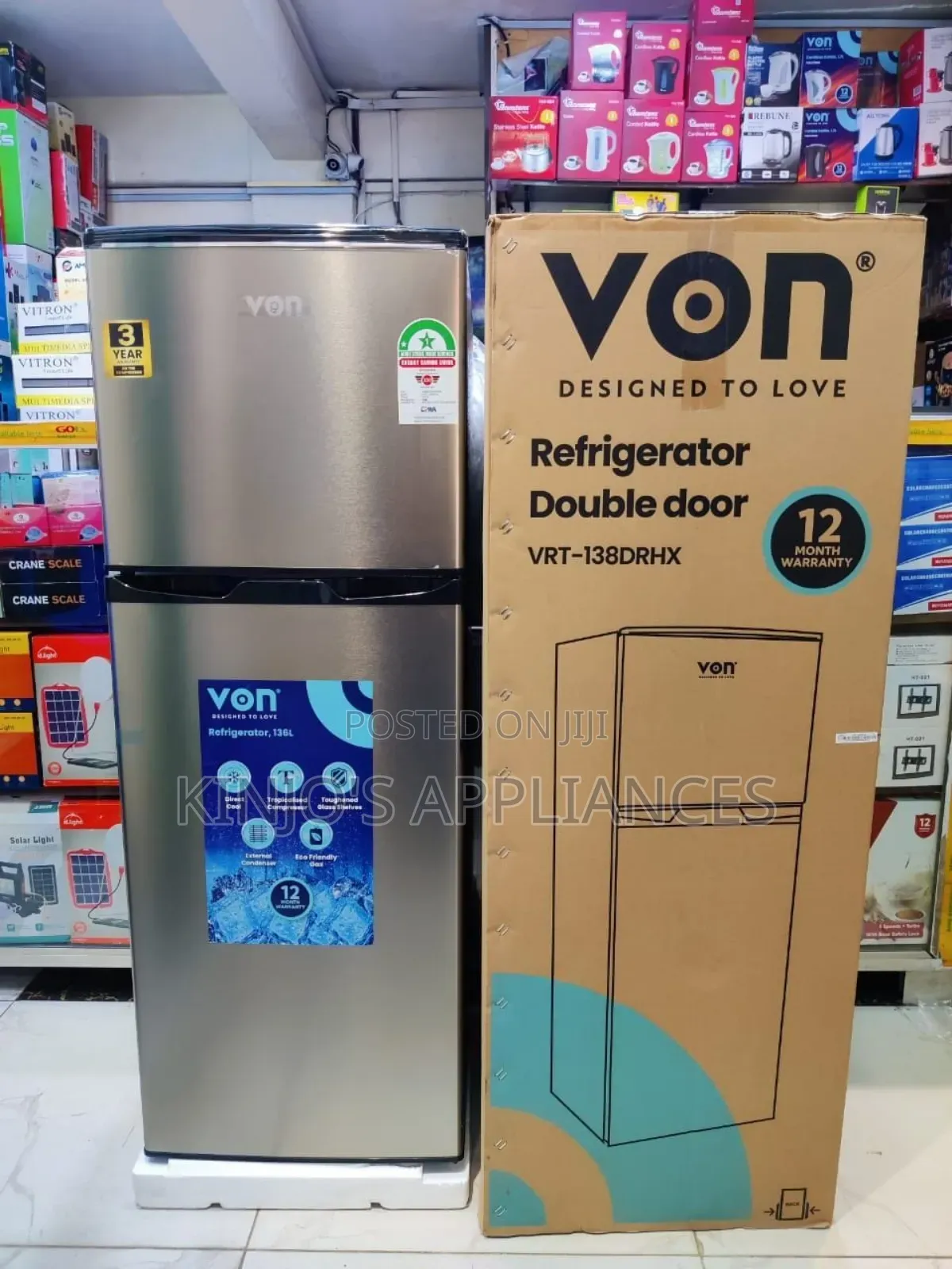 Von 138litres Double Door Refrigerator Fridge