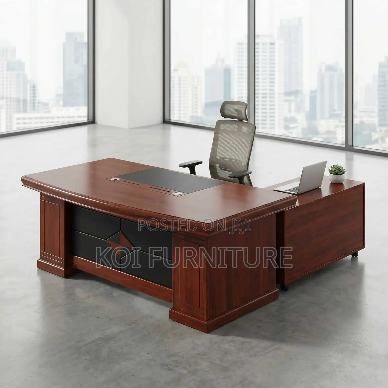 Office Desk; 1400mm Executive L Shaped Mahogany Desk